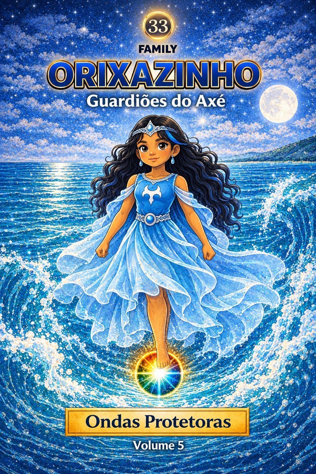 Capa de Ondas Protetoras, volume 5 de ORIXAZINHO – Guardiões do Axé, com Iemanjá
